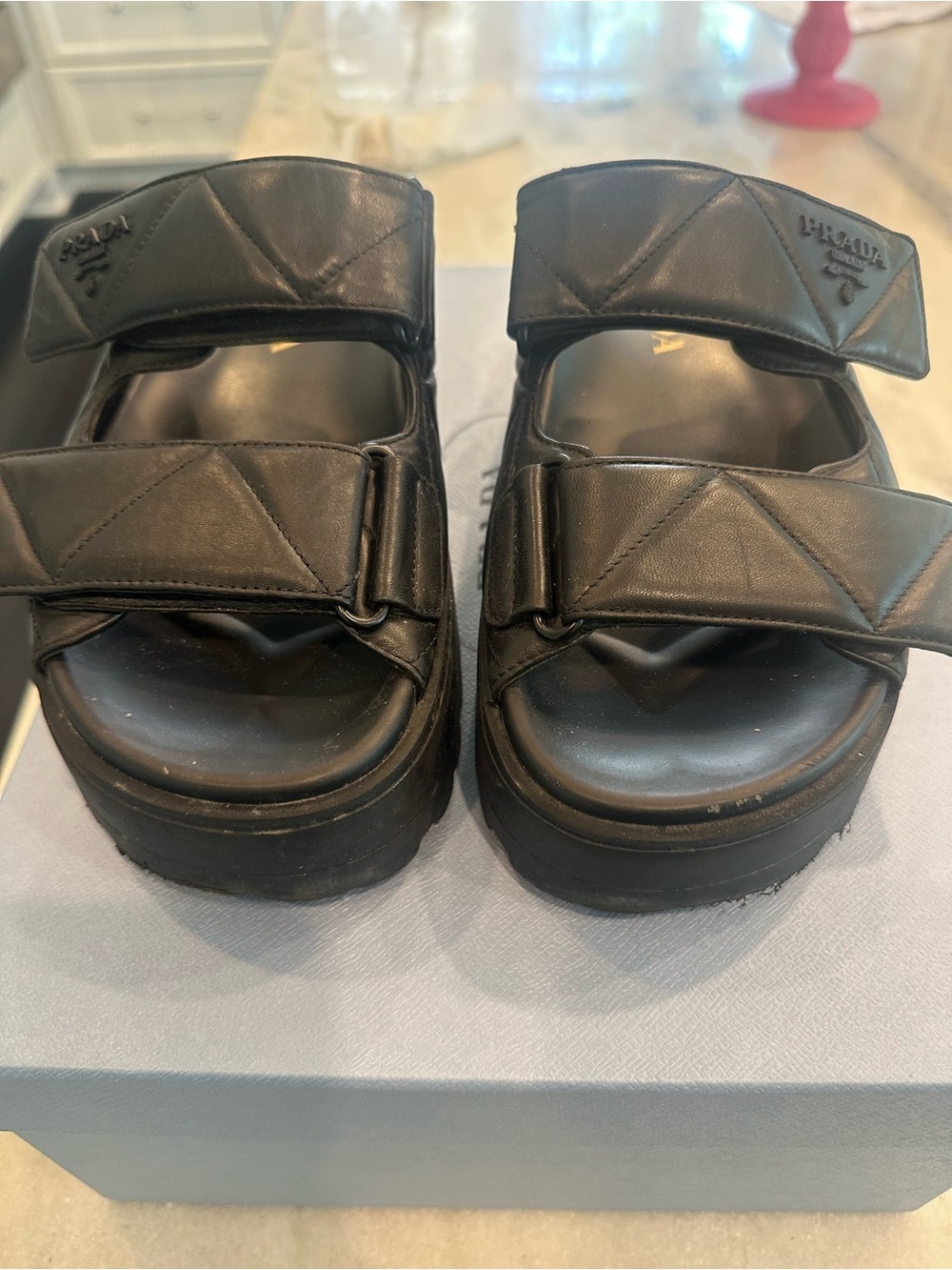 Prada Black Quilted Leather Platform Sandals